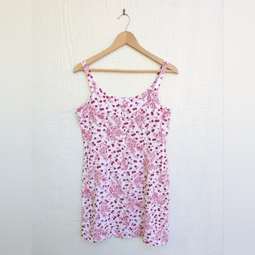 Vintage Y2K 90s David Wayne Red White 100% Cotton Floral Cherries Sun Dress 8 - Picture 6 of 6